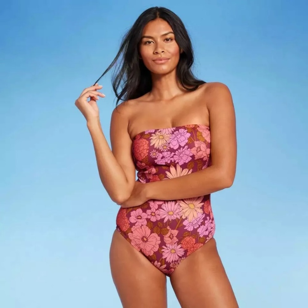 Kona Sol Floral Medium Coverage One Piece Swimsuit Size XLarge NEW